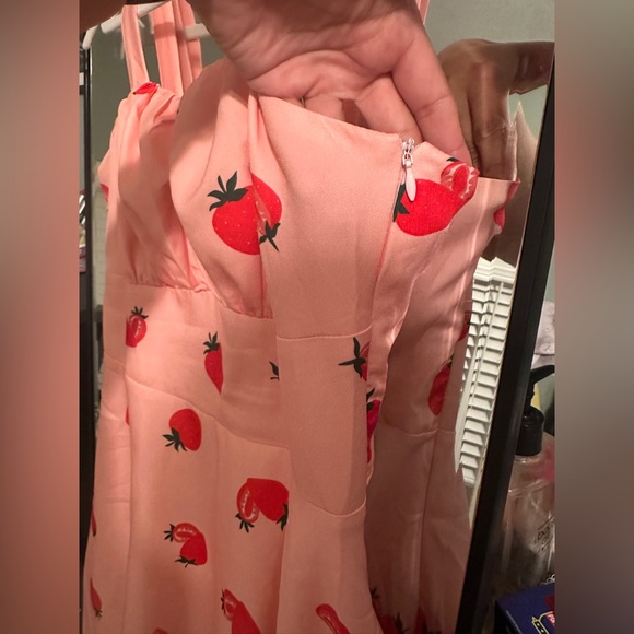 NWT Belle Poque Strawberry Print Pink Swing Midi A Line Dress - Picture 4 of 12